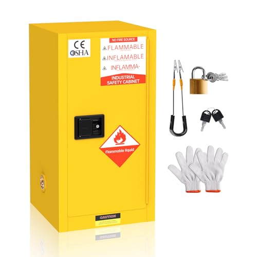 Flammable Storage Cabinet, Galvanized Steel Safety Cabinet with Adjustable Shelf &Locks for Commercial Industrial and Home Use, Yellow(18.11