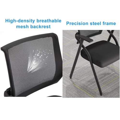 Stackable Conference Room Chairs with Writting Board,Folding Office Chair Foldable Desk Chair Mesh Back and Arms,Meeting Room Chairs Padded Seat Cup Holder(/Grey)