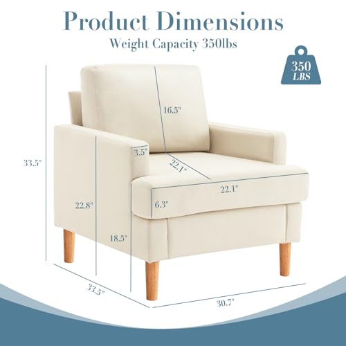 Apicizon Grey Accent Chair Set of 2, Modern Mid-Century Linen Armchair for Living Room, Comfy Upholstered Reading Accent Chairs, Single Sofa Chair with Wood Legs for Bedroom,Gray