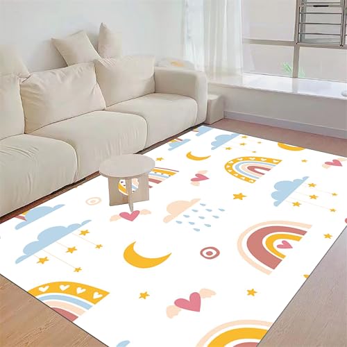 Rainbow Area Rugs Girl's Bedroom Soft Fluffy Colorful Rugs Cute Floor Mats Furry Kids Play Mats Gilt Stars White Clouds Rainbow Prints Living Room Kids Room Nursery Home Decor 3x5ft