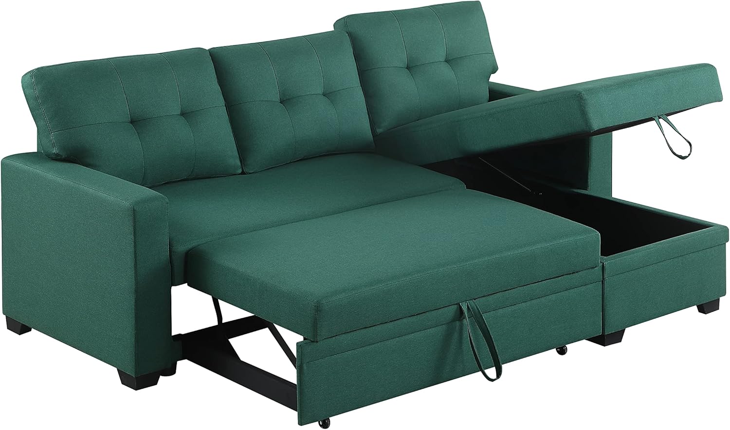 Upholstered Pull out Sectional Sofa with Chaise (Green)