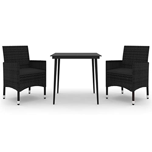 3 Piece Patio Dining Set with Cushions Poly Rattan and Glass,Outdoor Patio Dining Set with WeatherResistant PE Rattan Chairs for Comfortable Seating Patio Furniture, Outdoor Furniture Sets