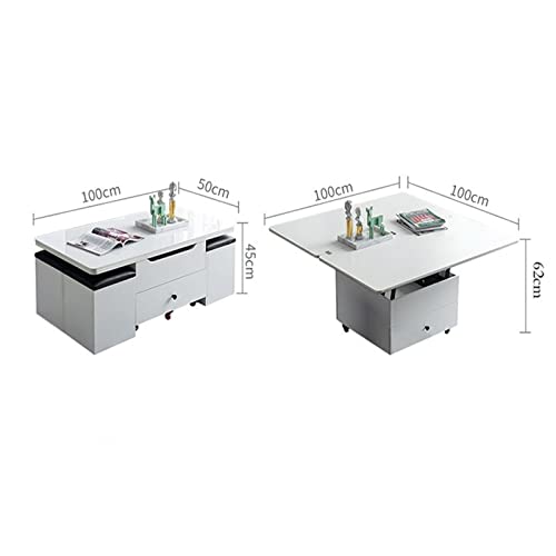 Lift Top Coffee Table Lifting Coffee Table Dining Table Dual-use Small Apartment Square Folding Retractable Storage with Stool Living Room Home Minimalist Style