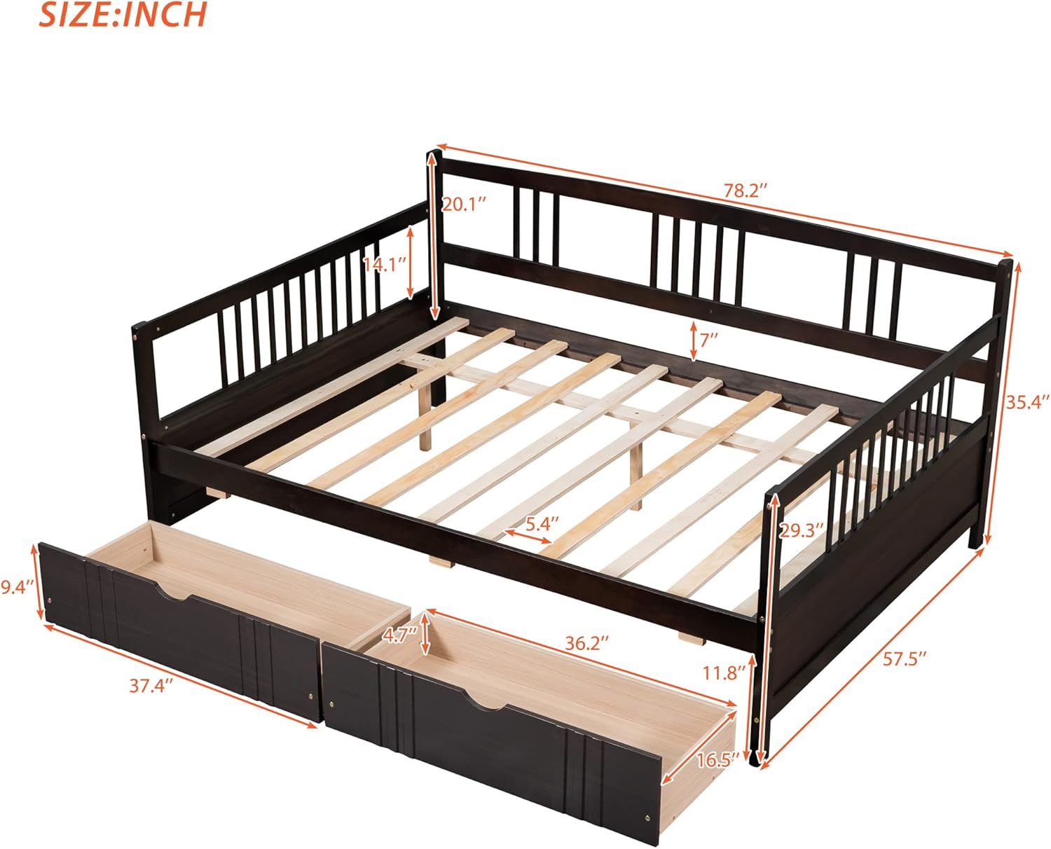 Bellemave Daybed with Drawers, Wood Full Daybed Frame, Full Size Day Bed for Kids Adults, Multifunctional Platform Bed, Esprsso