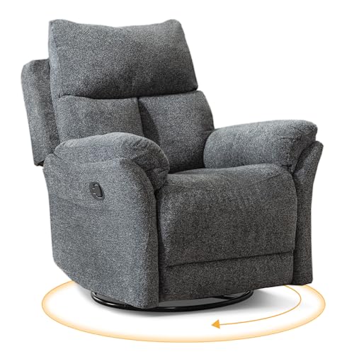 ANJ Swivel Rocker Recliner Nursery Chair, Manual Glider Rocking Recliner Chairs for Adults, Small Recliners for Small Space, 360° Swivel Lazy Boy Recliner Chairs for Living Room, rv, Smoky Grey