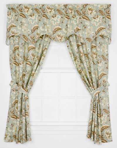 Ellis Curtain Valerie Jacobean Floral Print Tailored Tier Pair Curtains, 68 by 24-Inch, Linen