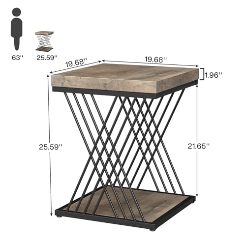 Tribesigns Square Side Table Gray Black Side Table Set of 2, 2-Tier End Table Modern Bedside Table Small Side Table with Storage for Couch, Sofa Side Table with Metal Frame for Living Room