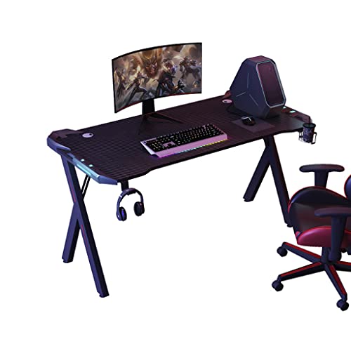 Bestier Gaming Desk with LED Lights,Large Ergonomic Gaming Computer Desk,Ergonomic e-Sports Style with Double Headphone Hook,USB Gaming Rack,Cup Holder,L 100CM