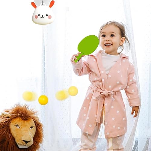 Hanging Table Tennis Trainer, Portable Ping Pong Paddle Set for Kids with Racket and Balls, Parent-Child Door Pong Game Exerciser, Full Pingpong Starter Kit for Outdoor & Indoor Games