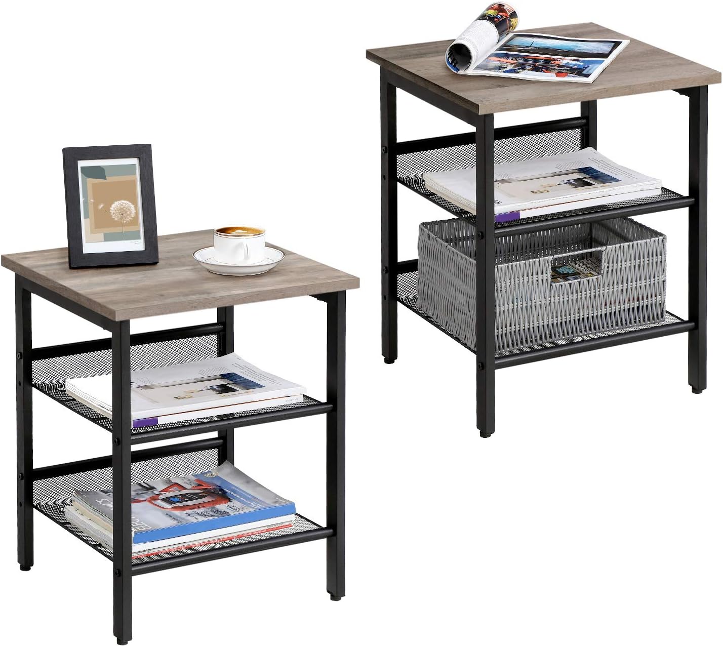 VASAGLE Industrial Console Table and Nightstand Set, Greige and Black