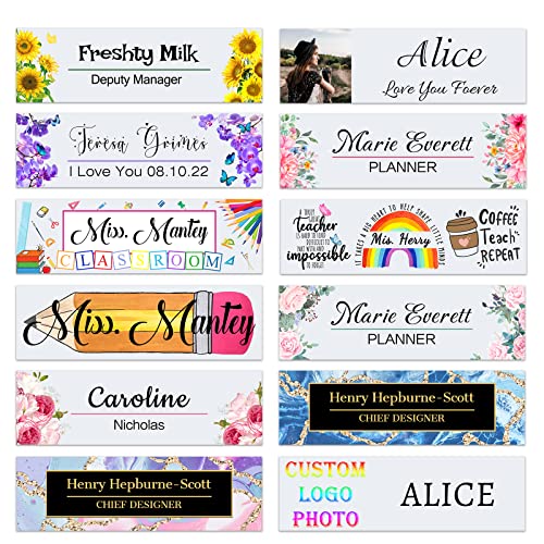 Personalized Name Plate Custom Desk Acrylic Nameplate Customized Photo Logo Plaque Glass Block Home Office Decor Gifts for Teacher Women
