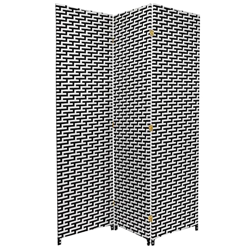 Oriental Furniture 6 ft. Tall Woven Fiber Room Divider - Black/White - 4 Panel