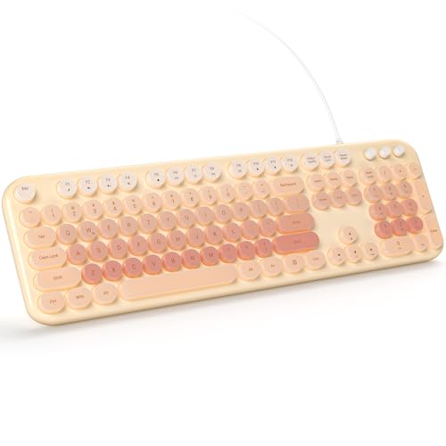 GEEZER Computer Wired USB Keyboard - Pink Full-Size Round Keycaps Retro Typewriter Keyboards, for Windows, PC, Laptop, Desktop, Mac