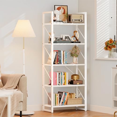 DWVO 5 Tier Bookshelf Black Bookcase, Storage Shelves Organizer Standing Shelf, Display Rack Book Shelves for Bedroom,Living Room,Office,Kitchen, Black