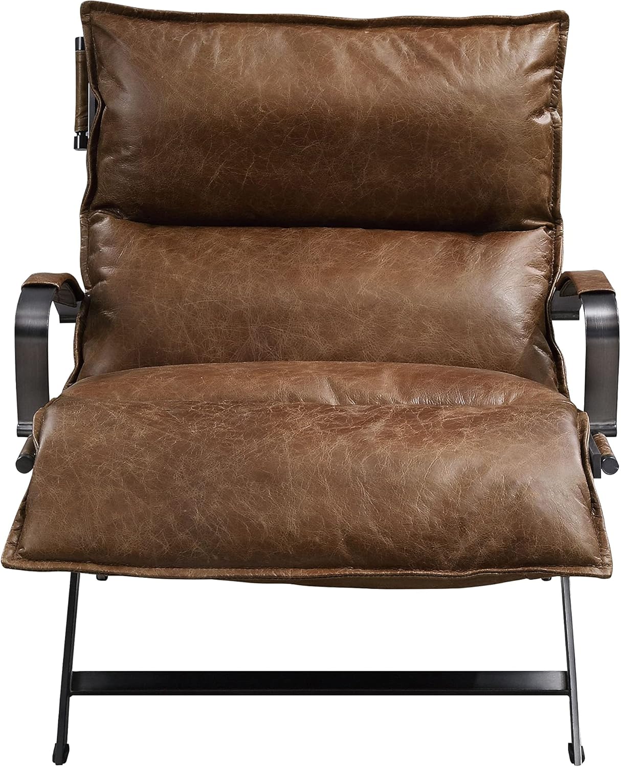Acme Zulgaz Accent Chair in Cocoa Top Grain Leather and Matt Iron