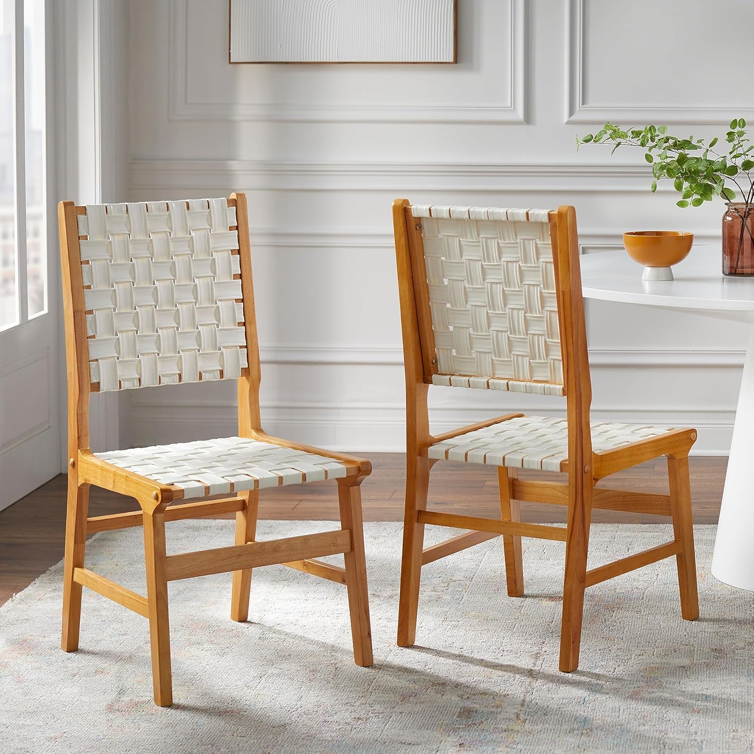 Brady Solid Wood Woven Dining Chair (Set of 2) White