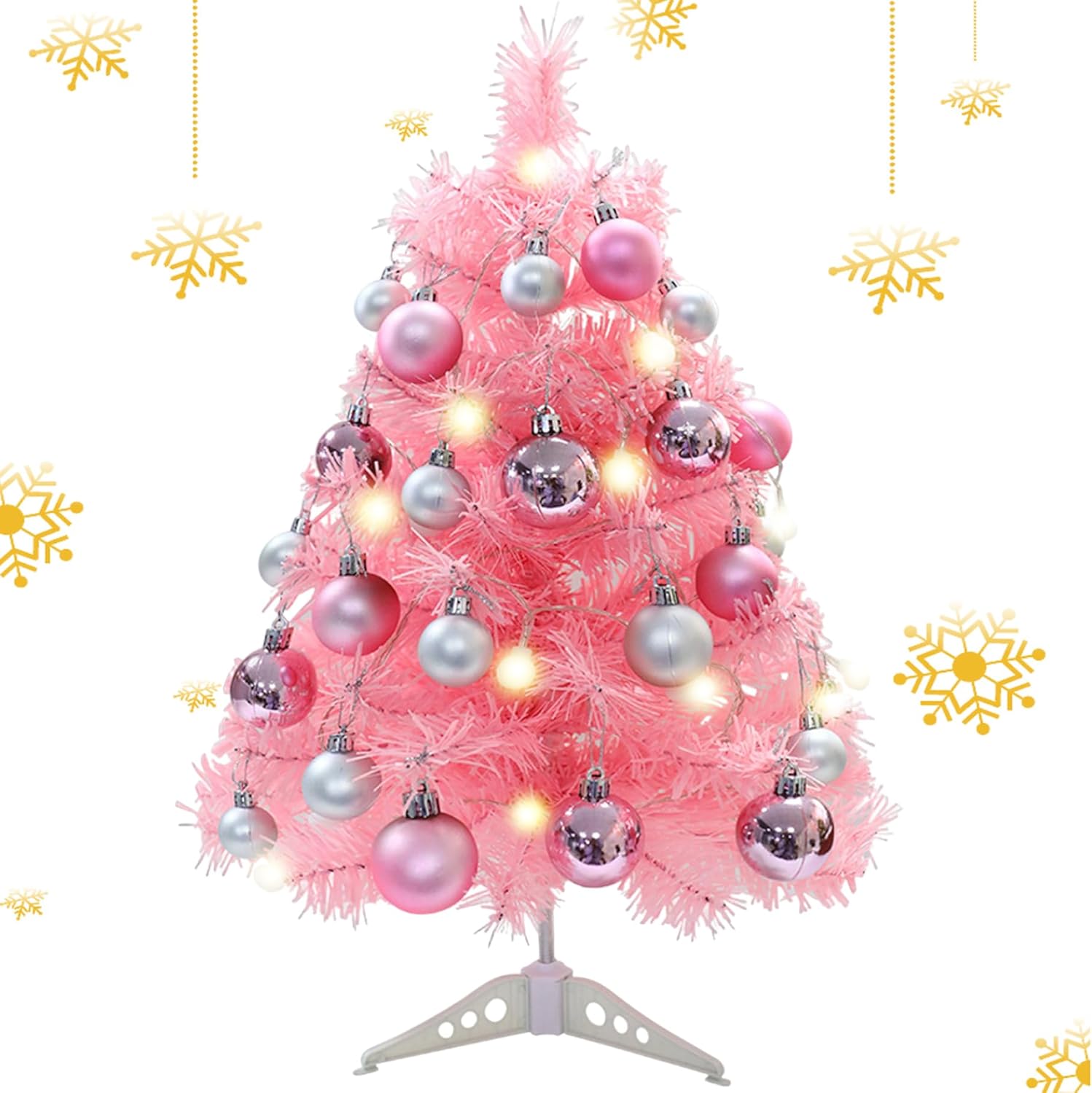 Christmas Decorations, Small Christmas Tree, 24 Inch Table Top Christmas Tree with 24 Christmas Balls Light String Battery-Powered Artificial LED Xmas Pine