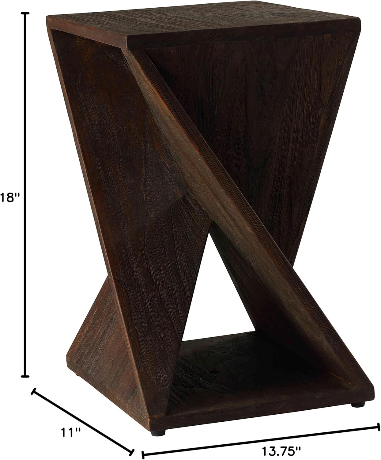 Bare Decor Twister End Table in Reclaimed Solid Teak Wood, 18