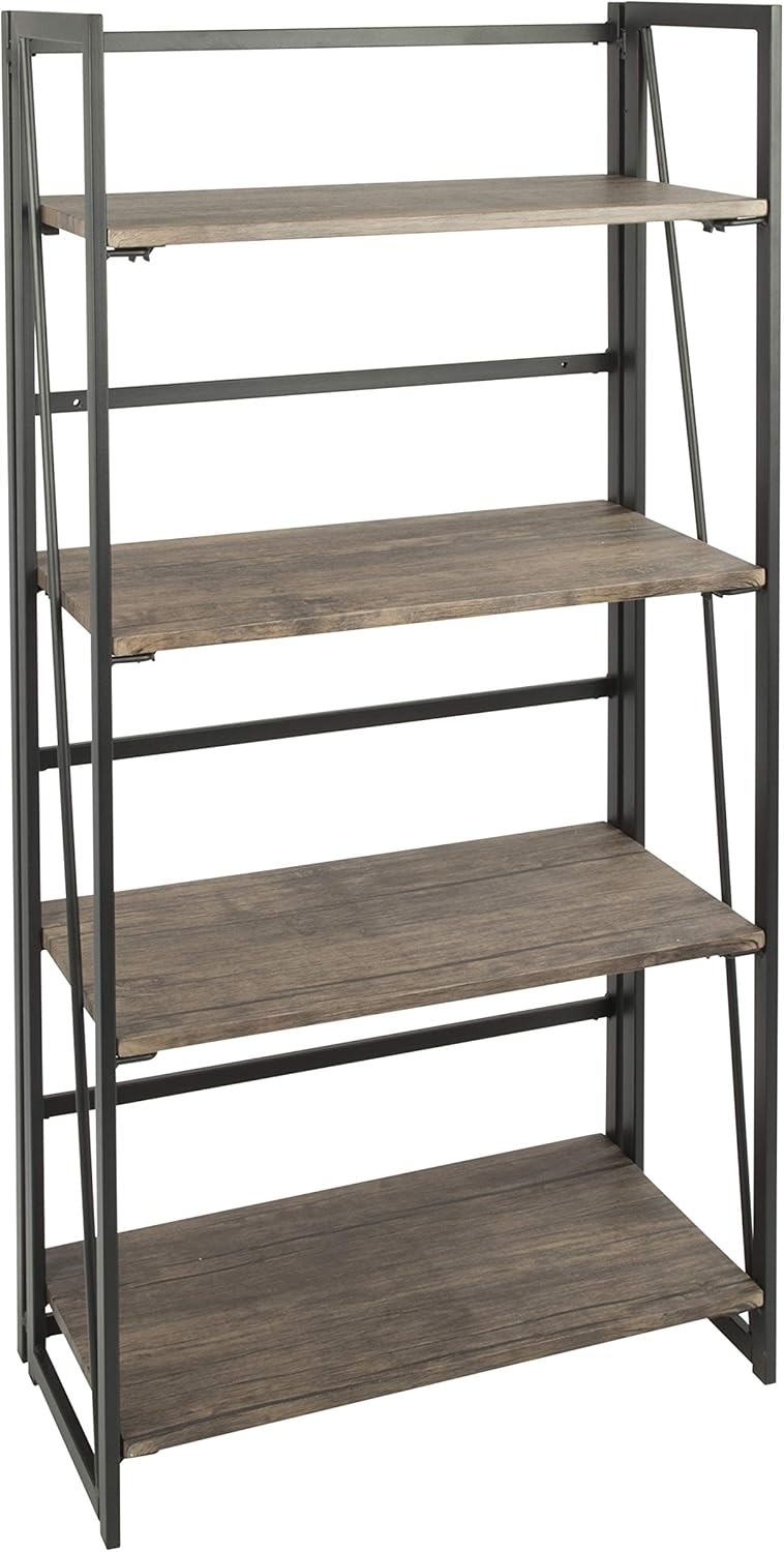 4 Tier Bookshelf Rustic Industrial Bookcase with Modern Open Wood Shelves, Brown