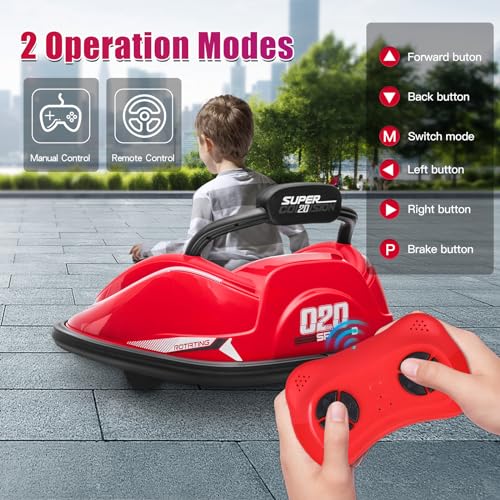 Bumper Car, 12V Kids Electric Car with Parent Remote Control, Music, LED Lights & 360 Degree Spin, 2-Speed, Ages 1.5-8 Years Old, Safety Belt, Electric Ride on Car Toy for Toddler Birthday
