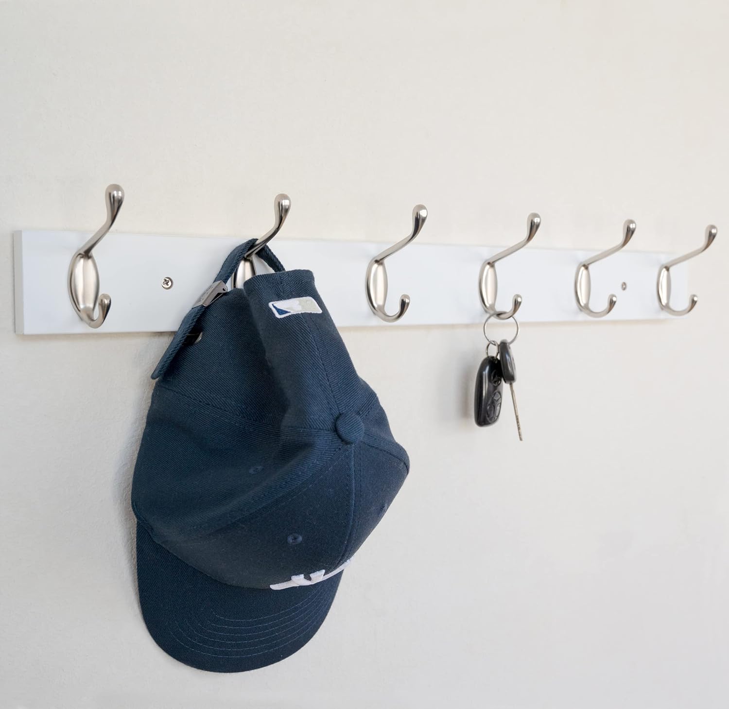 Wall Mounted Coat Rack 24 Inches with 6 Hooks - 2 Pack, Wall Coat Hooks Wall Hat Hanger, Satin Nickel & White