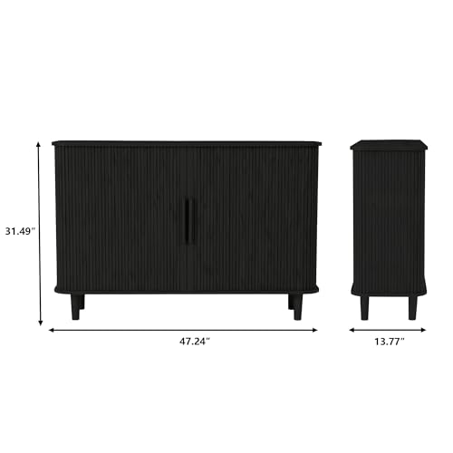 Sideboard Buffet Cabinet, Storage Cabinet with Sliding Doors and Handles, Modern Wooden Sideboard Cabinet for Living Room, Dining Room, Kitchen and Entryway (Walnut)