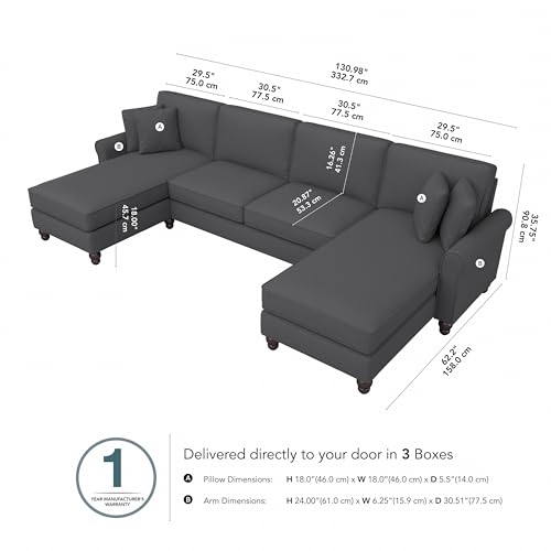 Bush Furniture Hudson Sectional Couch with Double Chaise Lounge, 131W, Charcoal Gray Herringbone