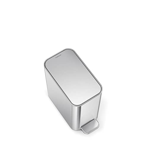 simplehuman Small Bathroom Trash Can with Lid, Stainless Steal Waste Basket, 5 Liter / 1.3 Gallon, Brushed