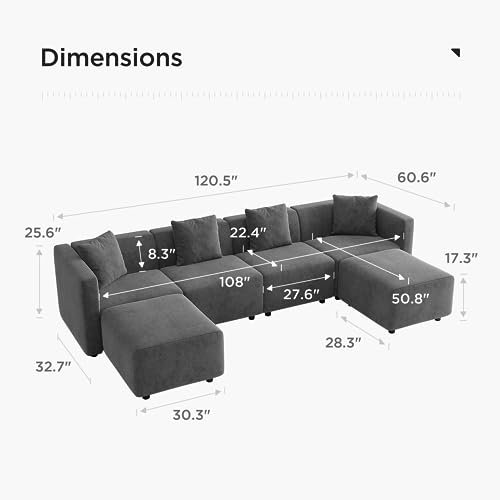 Acanva Convertible Modular Sectional Sofa, Modern Linen-Like Fabric Living Room Furniture Set with Reversible Chaise Lounge, Cream L-Shape Couch