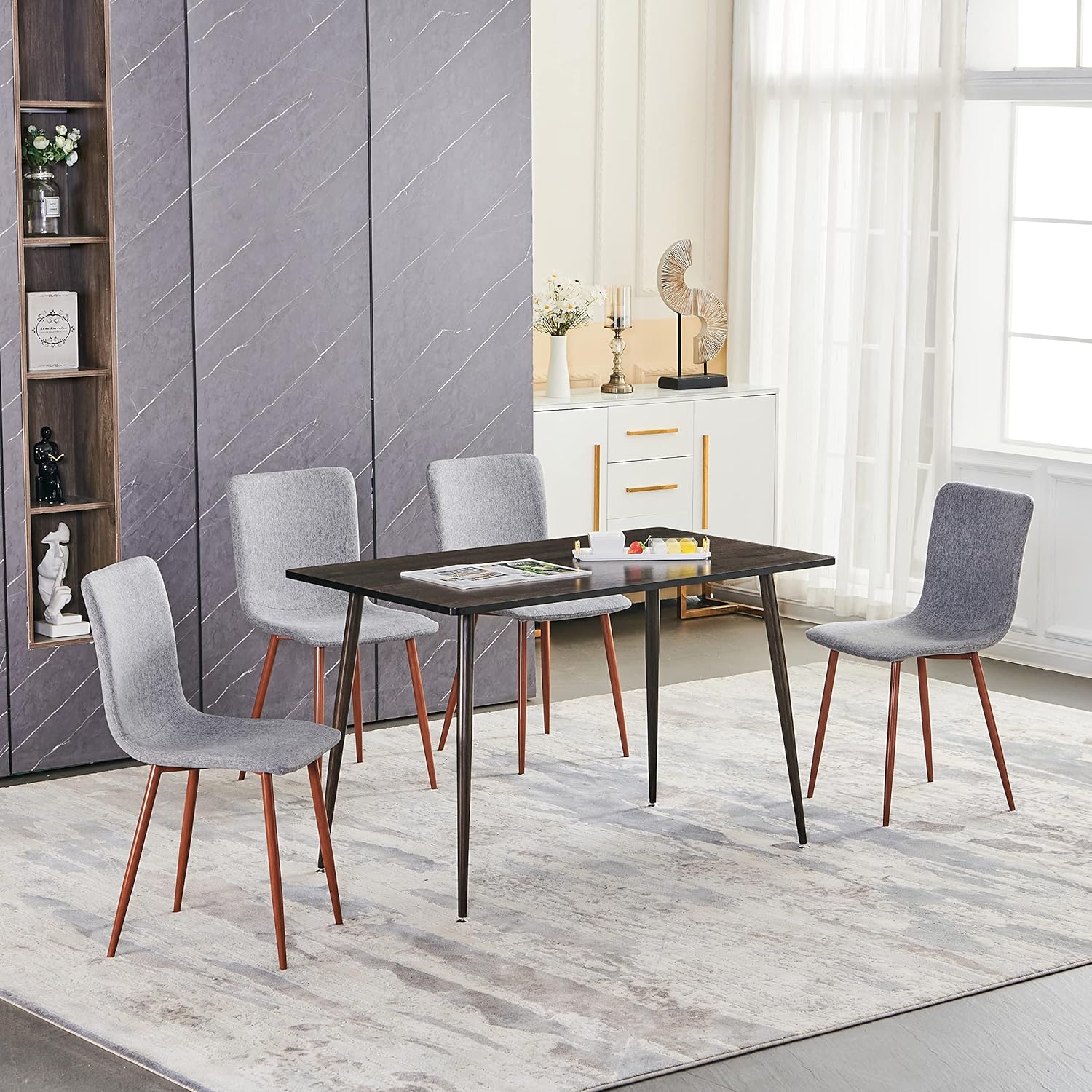 Fabric Cushion Seat Back, Kitchen Dining Chairs Set of 4, Modern Living Room Chair Upholstered Dining Accent Chairs with Mid Century design & Wooden Legs