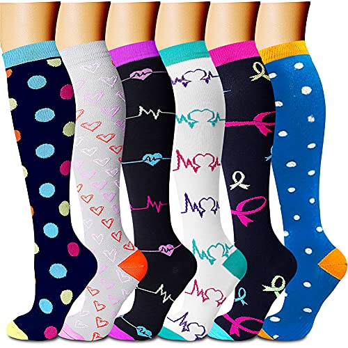 CHARMKING 6 Pairs-Compression Socks for Women & Men Circulation Best Support for Nurses, Running, Athletic,Flight Travel