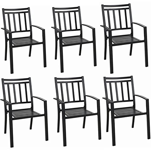MFSTUDIO 2 Piece Black Patio Dining Chairs,Stackable Outdoor Metal Mesh Chairs with Armest for Garden, Poolside, Backyard, Bistro, Supports 350 lbs