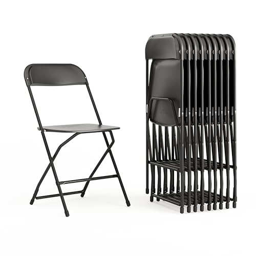 EMMA + OLIVER Set of 10 Plastic Folding Chairs - 650 LB Weight Capacity Lightweight Stackable Folding Chair in White