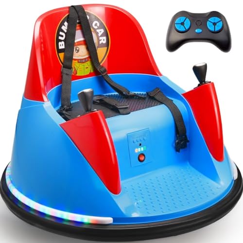 Zupapa 12V Bumper Car for Kids Toddler 1.5-6 Years with Remote Control Bluetooth Music 3 Speed DIY License Plate Electric Ride on Toys (Sky Blue)