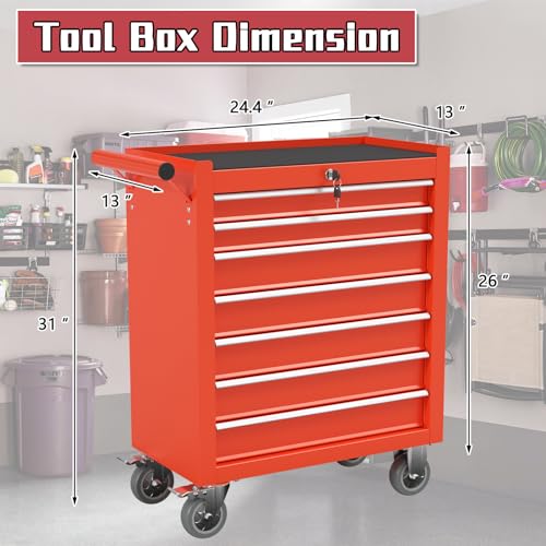 7-Drawer Meatl Rolling Tool Chest with Wheels and Locking Tool Chest, Large Storage Capacity, Portable Metal Tool Box for Warehouse,Garage, Repair Shop, Workshop (Black)