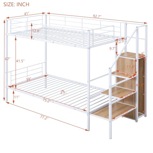 Bellemave Full Over Full Bunk bed，Bunk bed with Storage Stairs and Wardrobe, Bunk bed for adults/kids/teens, Bunk bed for school, bedroom, White