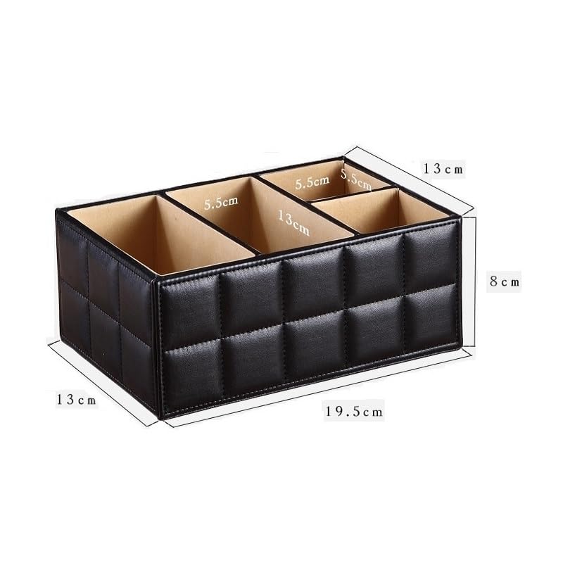 Leather Desk Organizer with Multi Compartments, Office Supplies Desktop Organizer for Pens Scissors Name Cards, Remote Control Holder for Home School Office (Black)