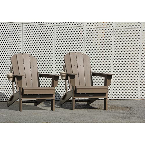Adirondack Chair with Cup Hold, Lawn Furniture Porch Resin Chair,HDPE Plastic Deck Chair 350 lbs Heavy Duty, Lawn Furniture,Garden,Backyard,Weather Resistant White