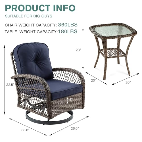 IMUsee Patio Furniture Set, 3 Pieces Swivel Rocking Chairs Outdoor Wicker Patio Bistro Set with Thick 4