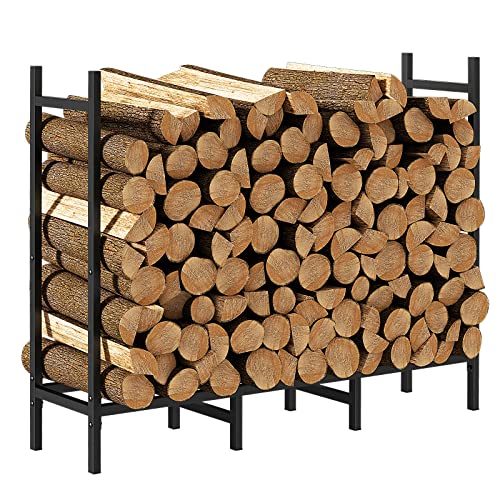5.3ft Outdoor Indoor Firewood Rack Holder for Fireplace Wood Storage, Adjustable Fire Log Stacker Stand, Heavy Duty Logs Stand Stacker Holder for Fireplace Metal Lumber Storage Carrier Organizer