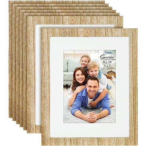 Icona Bay - 8x10 Mat to 5x7 White Picture Frame - Painted Solid One-Piece Wood Composite, Modern Farmhouse - Sunrise Collection