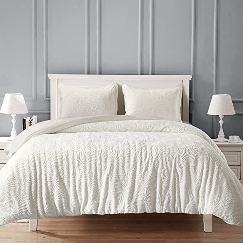TILLYOU White Fluffy Duvet Cover Queen Set, Ultra Soft Shaggy Comforter Set Milk Crystal Velvet Bedding Faux Fur Plush Fuzzy Comforter Cover, 3 Pieces (1 Duvet Cover + 2 Pillow Shams)
