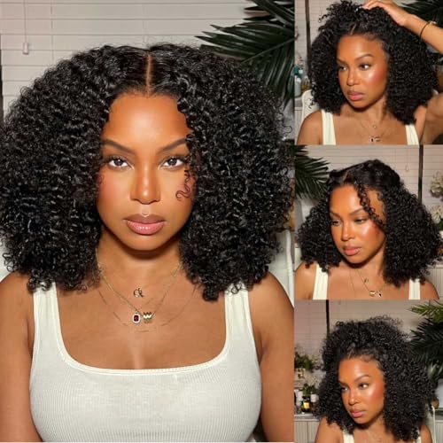 Beauty Forever 12inch Curly Glueless Wigs Human Hair 7X5 Bye Bye Knots Wear and Go Bob Wig with Reddish Brown,Pre Plucked Pre Cut HD Lace Short Curly Wig for Women 150% Density 33B Color