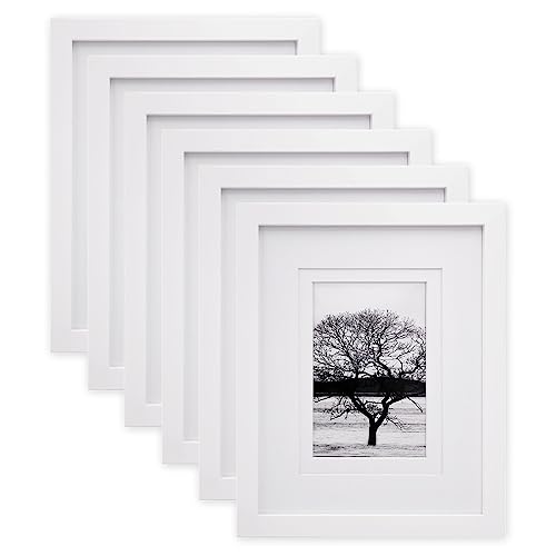 Egofine 8x10 Picture Frames Set of 6, Made of Solid Wood Covered by Plexiglass Display 4x6 and 5x7 with Mat or 8x10' without Mat, for Table Top Display and Wall Mounting Photo Frame White