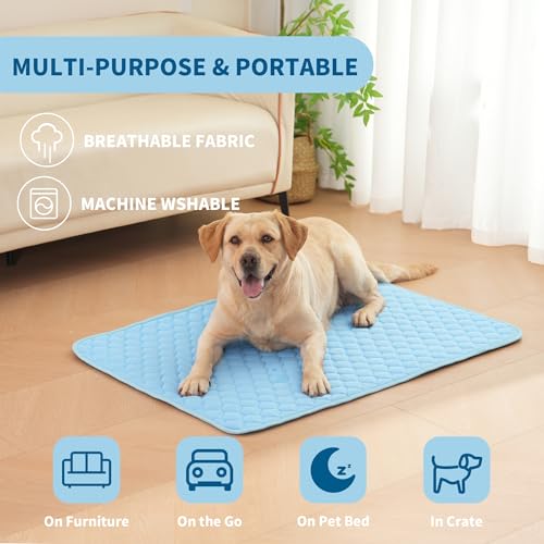MARUNDA Dog Cooling Mat, Breathable Washable Cooling Pad for Dog, Portable Pet Cooling Mat for Outdoor, Provide Comfortable and Cooling Mat in Summer. (Blue, 40 X 28 in)