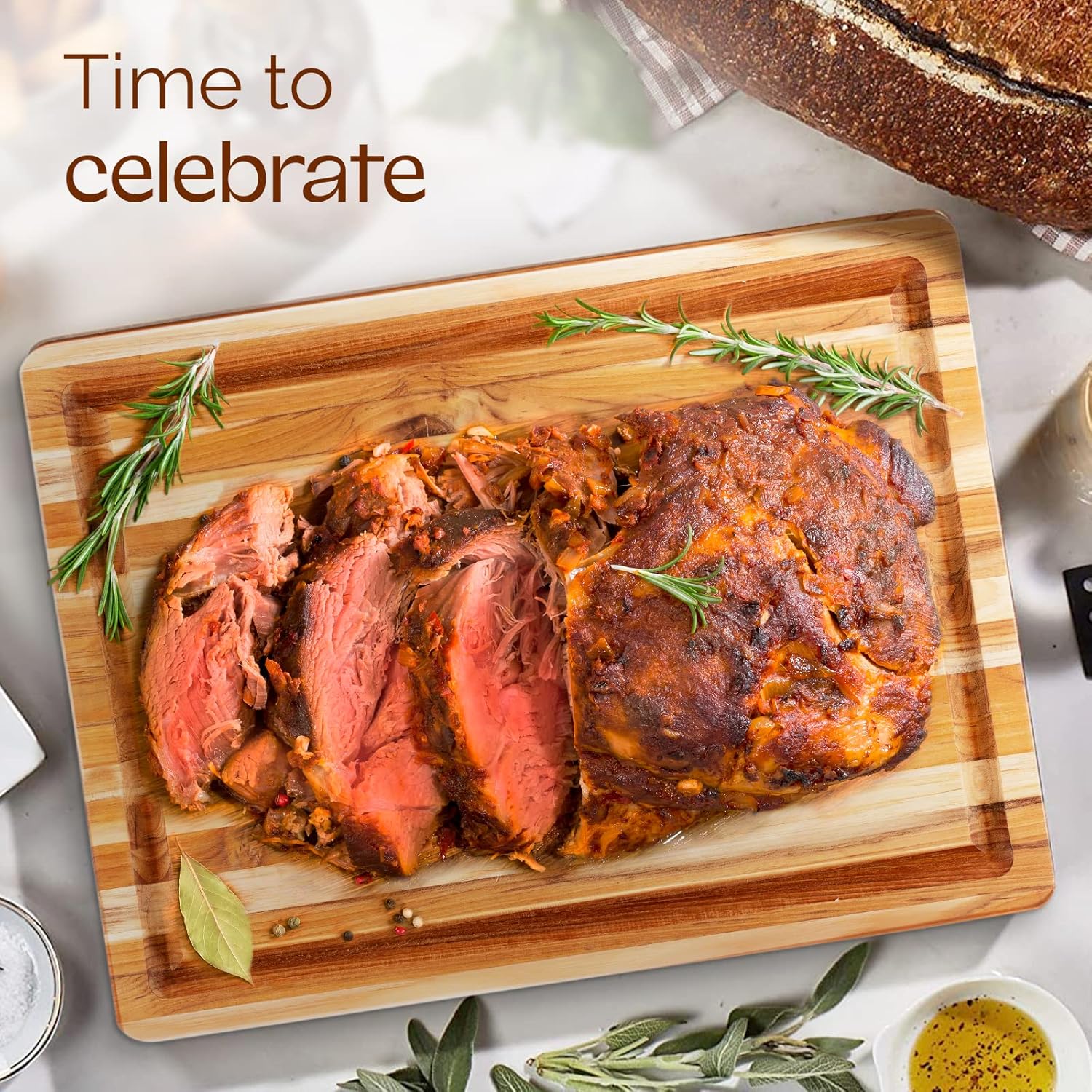 Yes4All Set of 2 Teak Wood Cutting Board with Deep Juice Groove and Built-in Handles - 17 inches + 20 inches