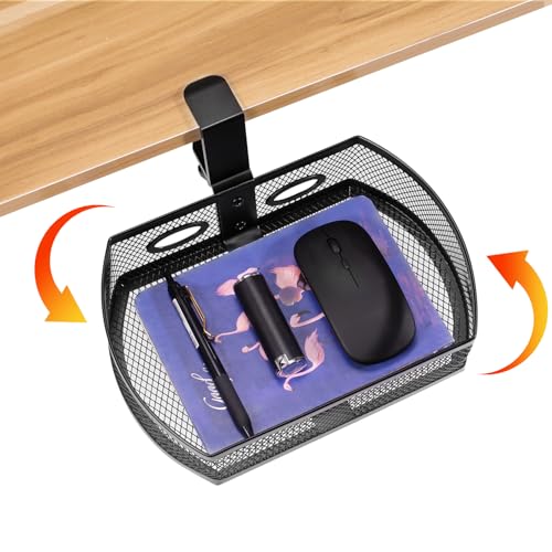 【360 degree rotation】 under desk drawer Clamp-on Swivel Alloy Steel Drawer Hidden Desktop Organizer Pen Holder Easy to Instal/High capacity/desk drawer desk accessories (Square-Black)