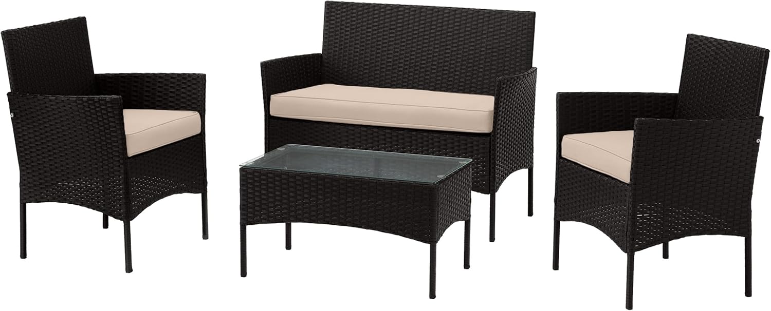 LAVISH HOME COLLECTION 4-Piece Rattan Patio Set Outdoor Sofas, Black