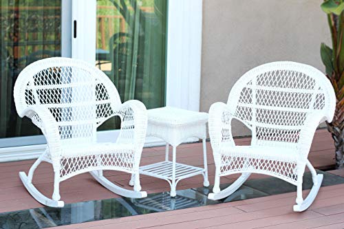 Jeco 3 Piece Santa Maria Rocker Wicker Chair Set, White