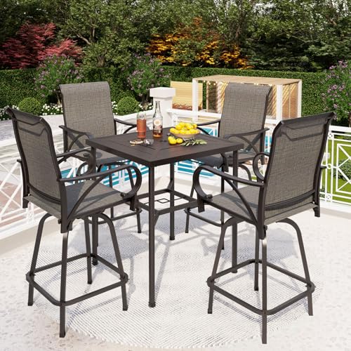 PHI VILLA Outdoor Bar Stools Swivel Patio Bar Chairs, Bar Height Patio Chairs with Back, All-Weather Textilene Fabric Outdoor Bar Set Furniture for Garden, Set of 6